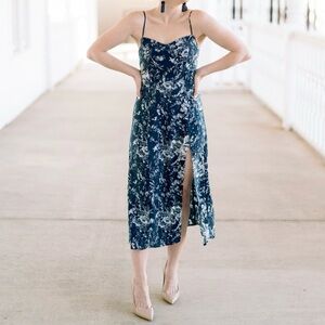 A&F Blue / White Floral High Slit Midi Dress Size Medium M